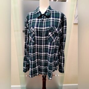 Original Weatherproof Vintage Green Plaid Long Sleeve Men's Shirt XXL